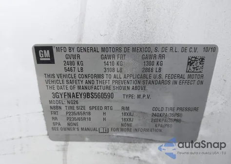 2011 Cadillac Srx Luxury Collection from USA, damaged, VIN 3GYFNAEY9BS560590